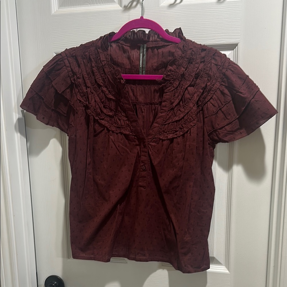 Anthropologie Burgundy Ruffled Women's Top